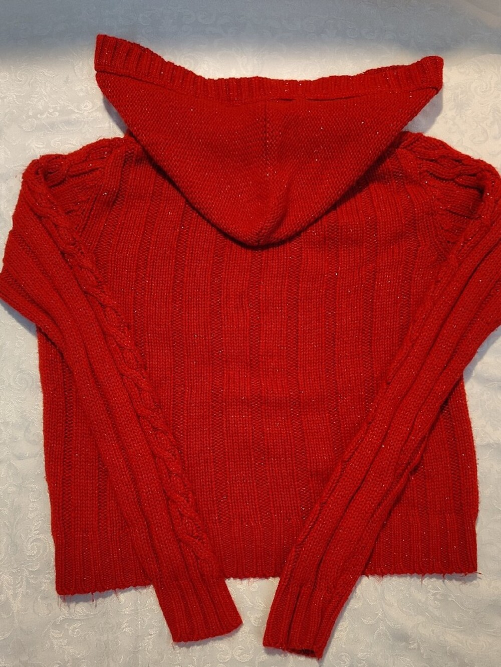 Faded Glory Red Hooded Cable-Knit Cardigan - Picture 6 of 6